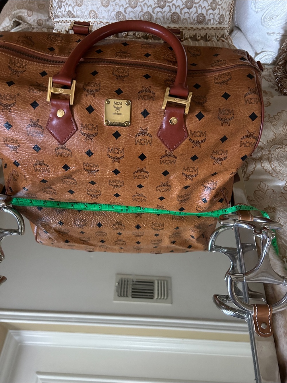 MCM Cognac Visetos Monogram Duffel with Tan Leather Trim EUC … comes with COA